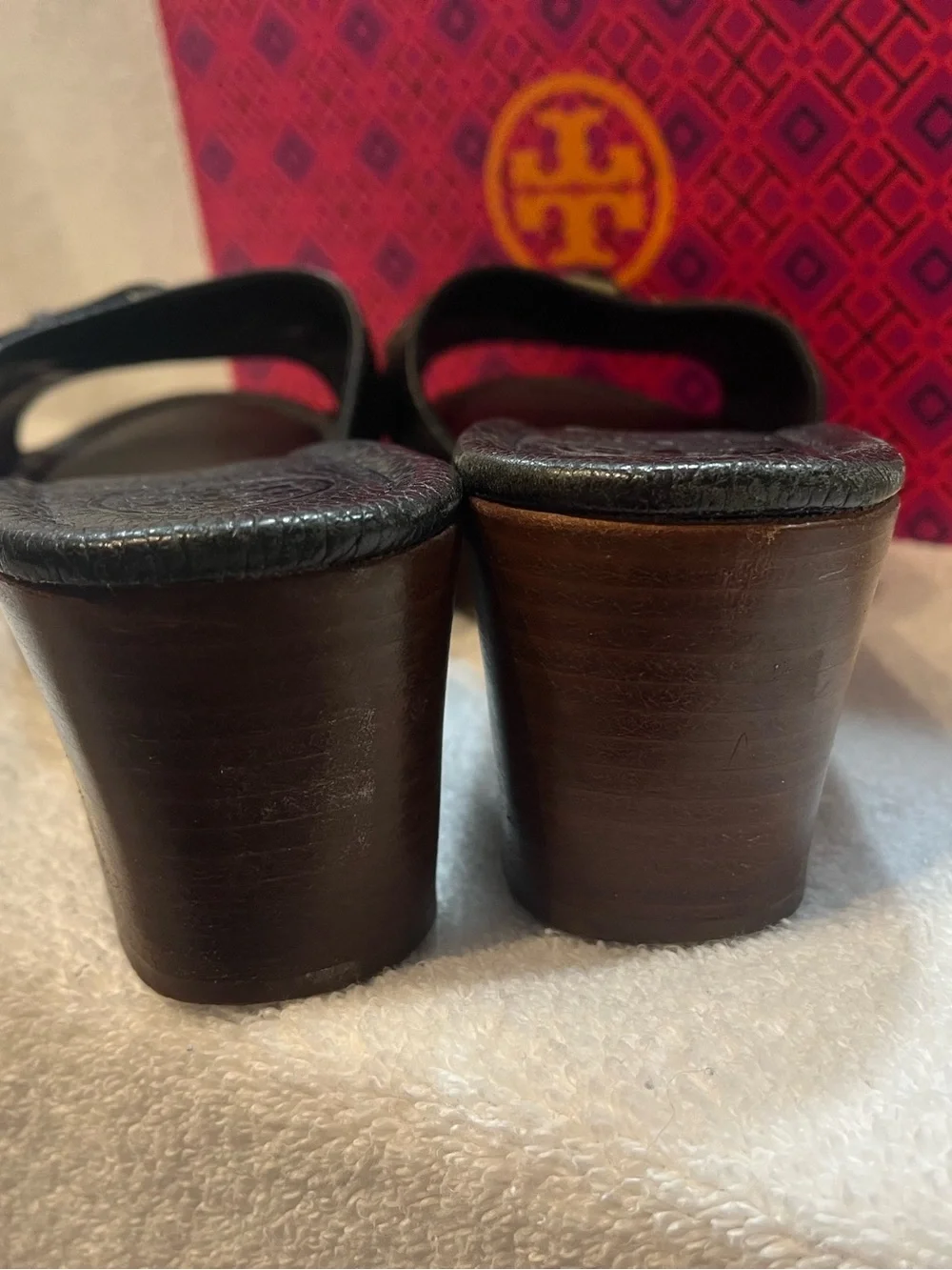 Tory Burch Elina Black Leather Slide Sandals - Size 9